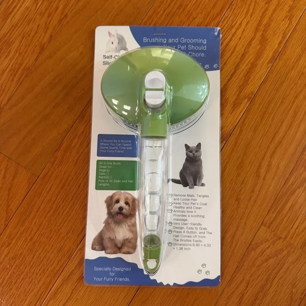 Self-Cleaning Green Pet Grooming Tool Slicker Deshedding Tool Easy-Release
